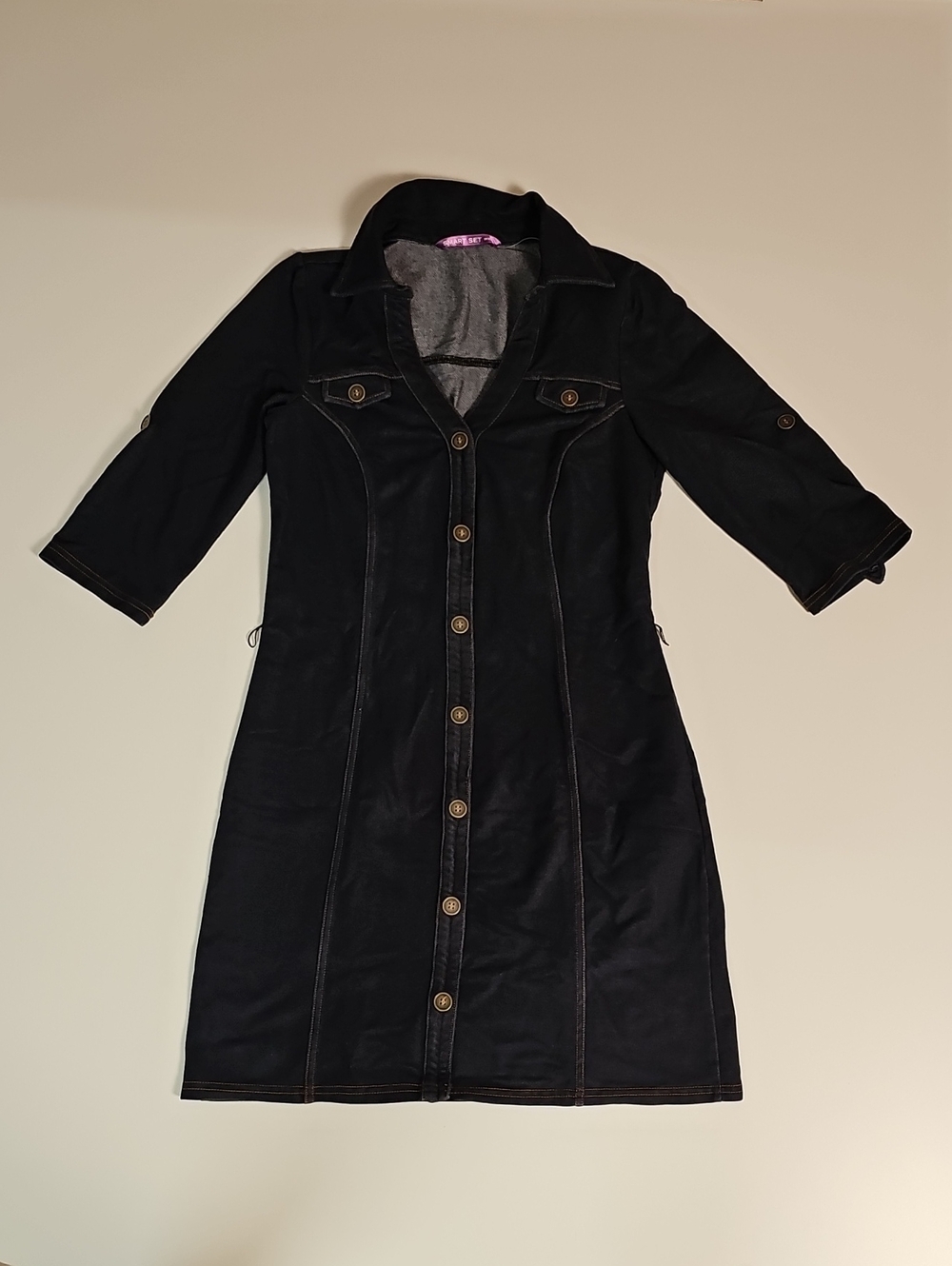 Smart Set Rare Formal Classic Button-Front Dark Blue Dress with Collar -XS